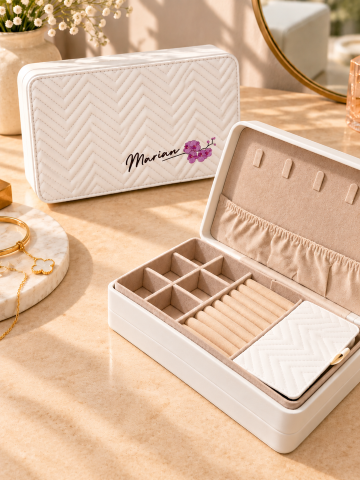 Marian Personalized White Quilted Leather Jewelry Box